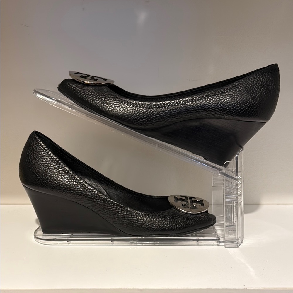 Tory Burch Black Wedge Heels with Rounded Toe